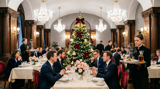 • Изображение 1 Промпт: Modern Russian office team building event in Moscow, diverse group of young Russian professionals (men and women, age 25-40) participating in interactive quest game, wearing casual smart clothes, laughing and collaborating, modern loft interior with Christmas decorations, warm lighting, photorealistic, 16:9 aspect ratio, no text Описание: Современный корпоратив в Москве: команда молодых российских специалистов участвует в интерактивном квесте в лофте с новогодним декором Alt-текст: Корпоратив на Новый год Москва 2027: тимбилдинг и квесты для сотрудников офиса • Изображение 2 Промпт: Russian corporate party outdoors in winter park near Moscow Kremlin, employees in warm coats and festive scarves playing snow games, building snowman together, happy faces, snowy trees, golden hour sunlight, authentic Russian winter atmosphere, 16:9 horizontal, no logos Описание: Зимний активный корпоратив в парке у Кремля: сотрудники строят снеговика и играют в снежки, тёплая одежда, праздничное настроение Alt-текст: Активные форматы корпоратива на Новый год Москва: зимние игры и тимбилдинг на свежем воздухе • Изображение 3 Промпт: Elegant Russian corporate banquet in historic Moscow restaurant hall, employees in formal attire enjoying dinner at decorated tables, crystal chandeliers, Christmas tree in background, waiters serving food, sophisticated atmosphere, soft warm lighting, realistic style, 16:9, no text overlay Описание: Классический банкет в историческом ресторане Москвы: сотрудники в вечерних нарядах за украшенными столами, хрустальные люстры, ёлка Alt-текст: Традиционный корпоратив на Новый год Москва: банкет в ресторане с программой и арендой костюмов • Изображение 1 Промпт: Modern Russian office team building event in Moscow, diverse group of young Russian professionals (men and women, age 25-40) participating in interactive quest game, wearing casual smart clothes, laughing and collaborating, modern loft interior with Christmas decorations, warm lighting, photorealistic, 16:9 aspect ratio, no text Описание: Современный корпоратив в Москве: команда молодых российских специалистов участвует в интерактивном квесте в лофте с новогодним декором Alt-текст: Корпоратив на Новый год Москва 2027: тимбилдинг и квесты для сотрудников офиса • Изображение 2 Промпт: Russian corporate party outdoors in winter park near Moscow Kremlin, employees in warm coats and festive scarves playing snow games, building snowman together, happy faces, snowy trees, golden hour sunlight, authentic Russian winter atmosphere, 16:9 horizontal, no logos Описание: Зимний активный корпоратив в парке у Кремля: сотрудники строят снеговика и играют в снежки, тёплая одежда, праздничное настроение Alt-текст: Активные форматы корпоратива на Новый год Москва: зимние игры и тимбилдинг на свежем воздухе • Изображение 3 Промпт: Elegant Russian corporate banquet in historic Moscow restaurant hall, employees in formal attire enjoying dinner at decorated tables, crystal chandeliers, Christmas tree in background, waiters serving food, sophisticated atmosphere, soft warm lighting, realistic style, 16:9, no text overlay Описание: Классический банкет в историческом ресторане Москвы: сотрудники в вечерних нарядах за украшенными столами, хрустальные люстры, ёлка Alt-текст: Традиционный корпоратив на Новый год Москва: банкет в ресторане с программой и арендой костюмов